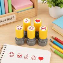 5pcs Self-Inking Teacher Stamps With Color-Coded Stamps Suitable For Homework Correction, Class Feedback, Durable ABS Thermosensitive Ink For Faces, Stars, Circles, Thumbprint Impressions For Supplies,Office Supplies - Multicolor - View 6