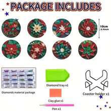 New DITY Handmade Diamond Painting, Shiny Full Drill Living Room Bedroom Tea Cup Coaster Decor 8pcs Set, Suitable For Gift Giving [With Stand] - Multicolor - View 2