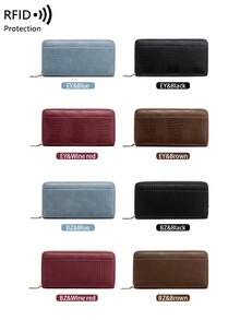 FOREVER MIYIN RFID Blocking Women Long Zip Around Wallet, Crocodile & Woven, Large Capacity Multi‑Card Slots Back & Coin Pocket, Phone‑Compatible Daily Travel - Multicolor - View 9