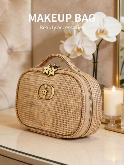 Dior Women's Makeup Bag, Handbag, Holiday Gift, Christmas Gold Makeup Bag, High-Quality Portable Makeup Bag With Handle, Gift