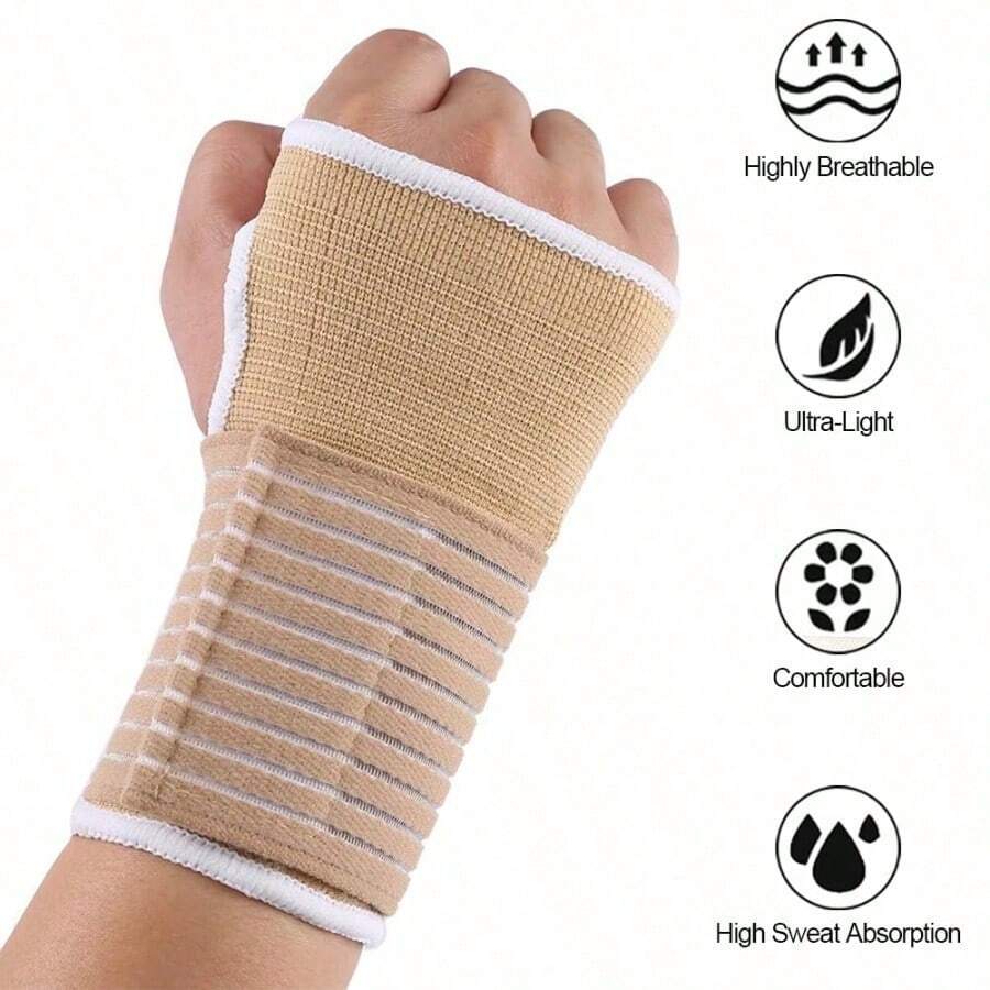 1 Pasang Penyangga Pergelangan Tangan Rajut Elastis Lembut dan Bernapas dengan Desain Ekstensi Tetap dan Lubang Jempol, Cocok untuk Bersepeda, Lari, Bola Basket, dan Olahraga Lainnya - Aprikot - View 1