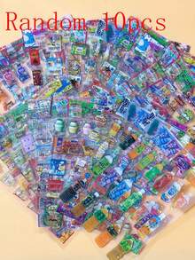 2/20pcs Random PET Cutting Snack Food Stickers Japanese Retro Showa Style Cute Cartoon Shiny Film Sticker Scrapbook Journal DIY Material Decal - Multicolor - View 8