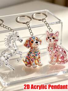Crystal 2d Pendant Keychain, Sparkling Diamond Animal Key Ring, Stylish Bag Charm Accessory,Holder For Purse Backpack Car Keys,Gifts For Animal Lovers - Multicolor - View 2