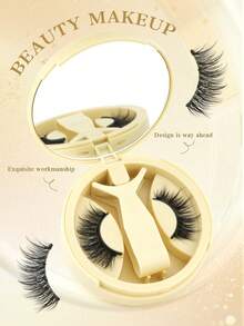 1 Pair Natural Long Easy-To-Use Magnetic False Eyelashes, Reusable Without Glue, Magnetic Eyelashes Suitable For Women's Daily Makeup - Black - View 3