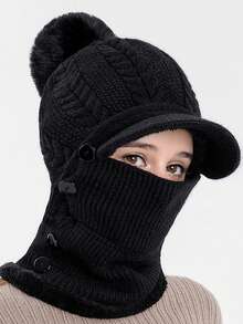 1pc Hat & Scarf 2-In-1 Thermal Lined Thickened Warm Headwear, Ideal For Daily Wear, Perfect Gift For Friends - Multicolor - View 6