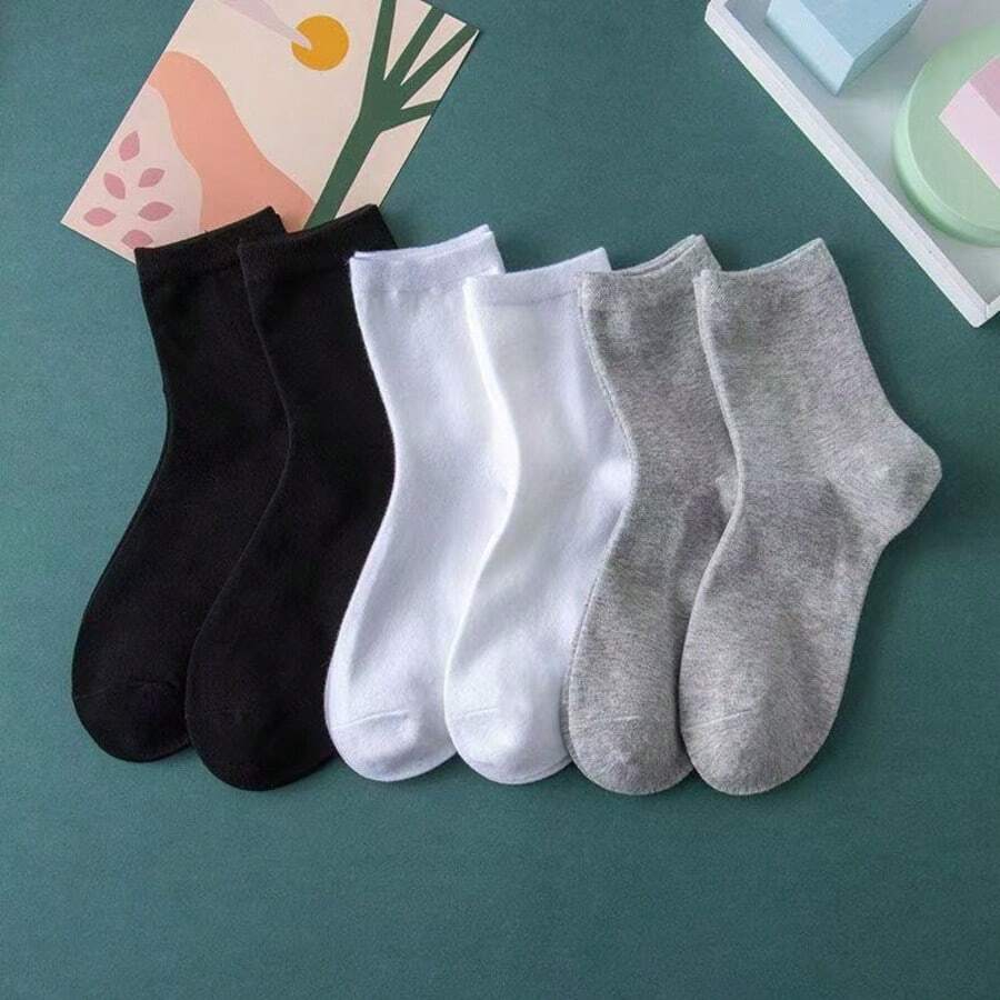 Cotton 6/10/15/20 Pairs Unisex Minimalist Solid Color Mid-Calf Socks - Multicolor - View 1