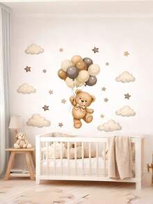 1 Set Stiker Dinding Balon Beruang Lucu, Termasuk Stiker Awan dan Bintang, Perekat Mandiri dan Dapat Dilepas, Cocok untuk Dekorasi Kamar Bayi dan Kamar Tidur Anak-Anak - MultiWarna - View 7