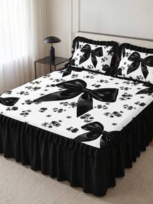 1pc Ruffle Bed Skirt, Black Bow Print Bedding, Bed Cover, Mattress Protector, Room Decor, Home Textiles, Soft Breathable Comfortable Lightweight, Suitable For Single/Double/Queen/King Size Bed, Dust-Proof Anti-Slip, All Season, Machine Washable - Multicolor - View 7