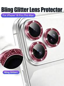 3 Packs Glitter Camera Lens Protectors Compatible With Iphone 18 Pro/18 Pro Max, 9H Tempered Glass Camera Cover Screen Protector With Metal Decorative Ring (Glitter Burgundy) - Burgundy - View 4