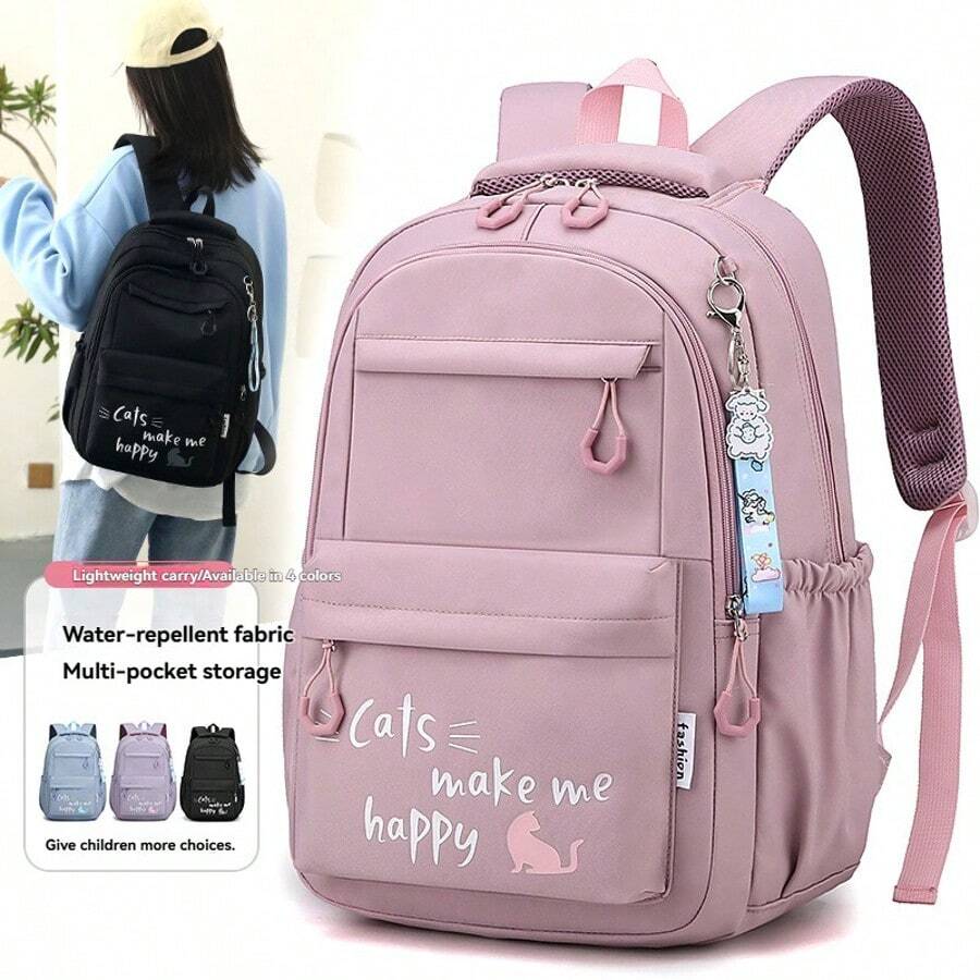 Korean Style New Backpack For Boys And Girls, Middle School Grades 3-6, Large Capacity Solid Color Travel Lightweight Casual Minimalist Student Backpack