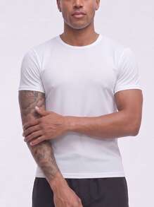 Snug League 5pcs/Set Men's Solid Color Ultra-Light Round Neck T-Shirts - Quick Dry, Breathable, Moisture Wicking Shirts, Suitable For Gym - White - View 5