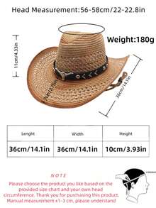 Men's Western Style Straw Cowboy Hat, Outdoor UV Protection Sun Hat, Breathable Woven Summer Hat - Multicolor - View 11