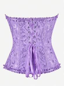 束胸上衣 罩胸式 Bustier 經典緹花 無肩帶 心形領 荷葉邊飾 腰部塑形 復古宮廷風 收腹束腰 萬聖節服裝 - 淡紫色 - 查看 4