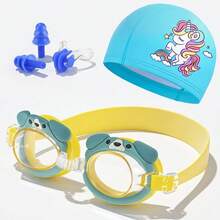 Cute Animal Theme Beach Swimming Goggles, PU Swim Cap, Nose Clip And Ear Plugs, Suitable For Boys, Girls And Children, Multiple Cute Styles - Multicolor - View 8