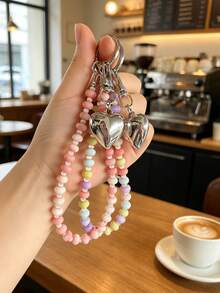1pc Elegant Cute ABS Plastic (ABS Resin) Heart Keychain Pendant, Car Key Ring, Bag Charm, Beaded Key Chain - Heart - View 5