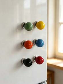 2pcs Ceramic Ball Magnetic Hooks, Transparent Hooks, Colorful Ceramic Strong Magnetic Hooks, Dopamine Style Home Decor, Refrigerator Magnets, Suitable For Living Room Or Entryway Wall, No Drilling Installation - Multicolor - View 2