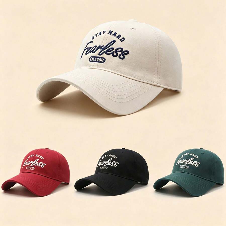 1pc Stay Hard Fearless Est 1968 Letter Embroidered Baseball Cap Solid Color Adjustable Soft Brim Casual Sun Hat Unisex