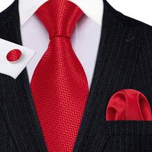 紅色領帶口袋巾袖扣領帶夾4件組，適用商務會議、貿易展覽與接待活動 - 紅色 - 查看 4