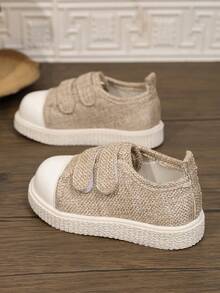 New Lightweight Casual Woven Canvas Shoes For Toddlers And Young Children, Dual Hook-And-Loop Fastener For Easy On And Off, Wide Round Toe For Foot Protection, Breathable Linen Fabric, Non-Slip Rubber Sole, Japanese Minimalist Style, Versatile For Outdoor Play And Daily Home Wear - Khaki - View 4