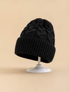 1PC Children's Solid Color Cable Knit Folded Beanie, 3 Size Options, Winter Hat For Kids, Suitable For Autumn/Winter Casual Home Wear, Daily Commute, Clothing Accessory - Multicolor - View 29