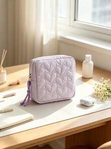 1/5pcs Heart-Shaped Quilted Mini Zipper Storage Bag, Tassel Zipper Portable Small Square Pouch, Soft Cosmetic Jewelry Earphone Organizer, Suitable For Travel And Daily Use,Travel Essential - Multicolor - View 7