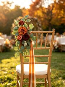 2 Pcs Terracotta Fall Wedding Artificial Aisle Pew Flowers For Chair Decorations,Church,Ceremony , Ribbons, Party Outdoor Decor - Terracotta - View 2
