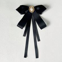 1pc Women's Elegant Exquisite Preppy Style Crystal Decorated Accessory, Solid Color Bowknot Ribbon Brooch, Can Be Worn On Shirts And Dresses For Daily Outfits, Backpack And Commute Wear, Banquet And Party Occasions, Holiday Gift - Black - View 7