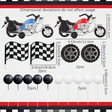 16pcs Motorcycle Theme Cake Toppers: Vintage Motorcycle Flags, Tires And Decorations, Suitable For Children's Birthday Party - Multicolor - View 3