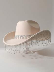 1 Piece Women's Crown Teardrop Tassel Western Cowboy Hat Travel Rhinestone Casual Party Festival Wedding Jazz Hat Suitable For Daily Wedding Party - Multicolor - View 5