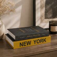 2pcs Home Decor Paper Faux Books, Exquisite Realistic Books In Green And Beige, Dining Table Decoration, Bedside Table Decoration, Home Room Bookshelf Decoration - Black - City - View 6