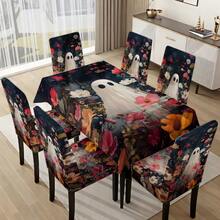 1/4/5/6/7/36pcs Halloween Series Pure White Ghost Pattern Print Chair Covers/Chair Slipcovers Set, Suitable For Indoor Home, Restaurant, Hotel, Ideal Choice For Modern Daily Decoration. Tablecloth Suitable For Square Dining Table, Elastic Chair Covers Are Washable. - Multicolor - View 15