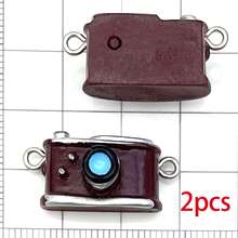 2/10pcs Gantungan Kunci Kamera Mini Vintage Resin Retro untuk Pembuatan Perhiasan DIY Gelang Kalung Anting Gantungan Kunci Tema Perjalanan - Coklat - View 9