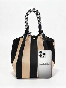 Classic Colorblock Polka Dot Casual Versatile Artistic Bucket Bag, Multi-Functional Daily Commute Handbag, Suitable For Niche Shopping And Dating - Black - View 7