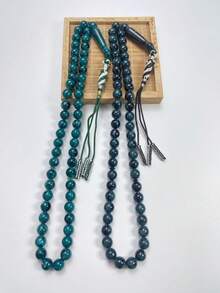 1pc 51-Bead Muslim Prayer Beads, Dark Green Patterned Round Beads Tasbih, Handmade Woven Hanging Rope With Tassel, Handheld Prayer Beads - Multicolor - View 5