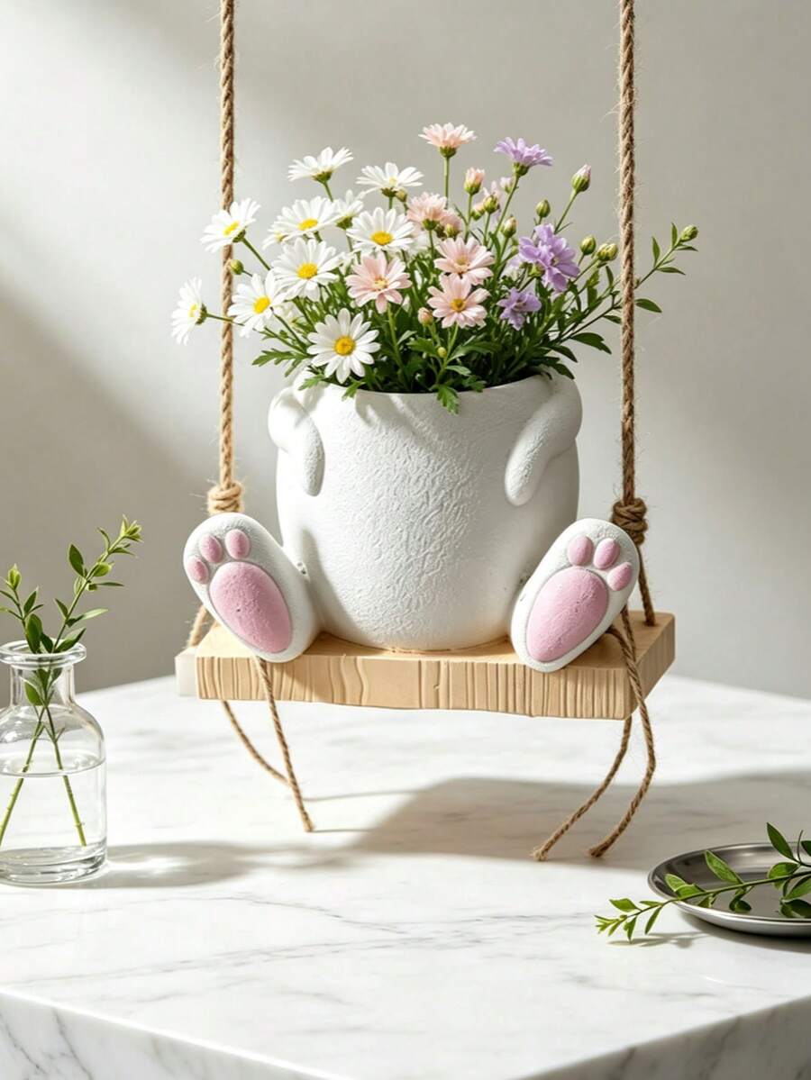 Cute Swinging Hanging Flower Pots, Resin Cartoon Flower Pots, Creative Flower Pot Hanging Decorations For Indoor Home Walls And Balconies - Swing Ornament - View 1