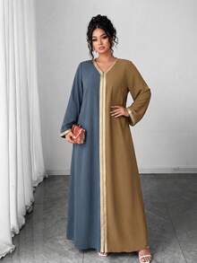 Plus Size Woven Fabric Loose Fit Dress For Home And Daily Wear, Autumn - Multicolor - View 6
