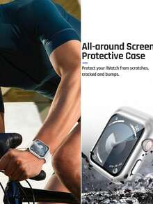 1件時尚新款PC手錶保護殼，適用於Apple Watch 38mm 40mm 41mm 45mm 44mm 42mm 49mm，兼容 Ultra系列 Ultra 9 8 7 6 5 4 3 2 1 SE，防水防刮防撞雙排水鑽手錶保護殼，男女適用 - 銀色 - 查看 5