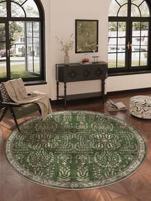 1pc Green Vintage Round Living Room Rug, Suitable For Kitchen, Dining Room, Bedroom, Room Holiday Decor, Indoor/Outdoor, Office, Lobby, Anti-Slip Doormat, Bathroom Rug, Hallway, Study Gaming Area Rug - Olive Green - View 7