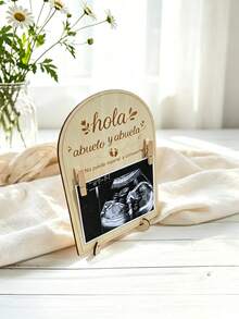 1pc Baby Ultrasound Photo Frame - Grandparents Pregnancy Announcement, Baby Announcement Board, Gift For Grandmother, Grandfather, Grandparents And Grandparents First Reveal Keepsake, Pregnancy Announcement Gift For Dad, Wooden Memorial Board With Commemorative Card And Safety Rope Hook, Memorial Decor, Shower Gift - Wood Color - View 3