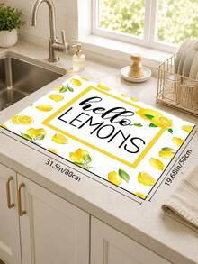 1pc Yellow Lemon Letter Pattern Dish Drying Mat, Fresh Summer Pastoral Style, Quick-Drying Absorbent Material, Fruit Text Print Design, Non-Slip Surface Protection, Suitable For Daily Kitchen, Dish Drying, Home Gatherings And Home Decor - Multicolor - View 14