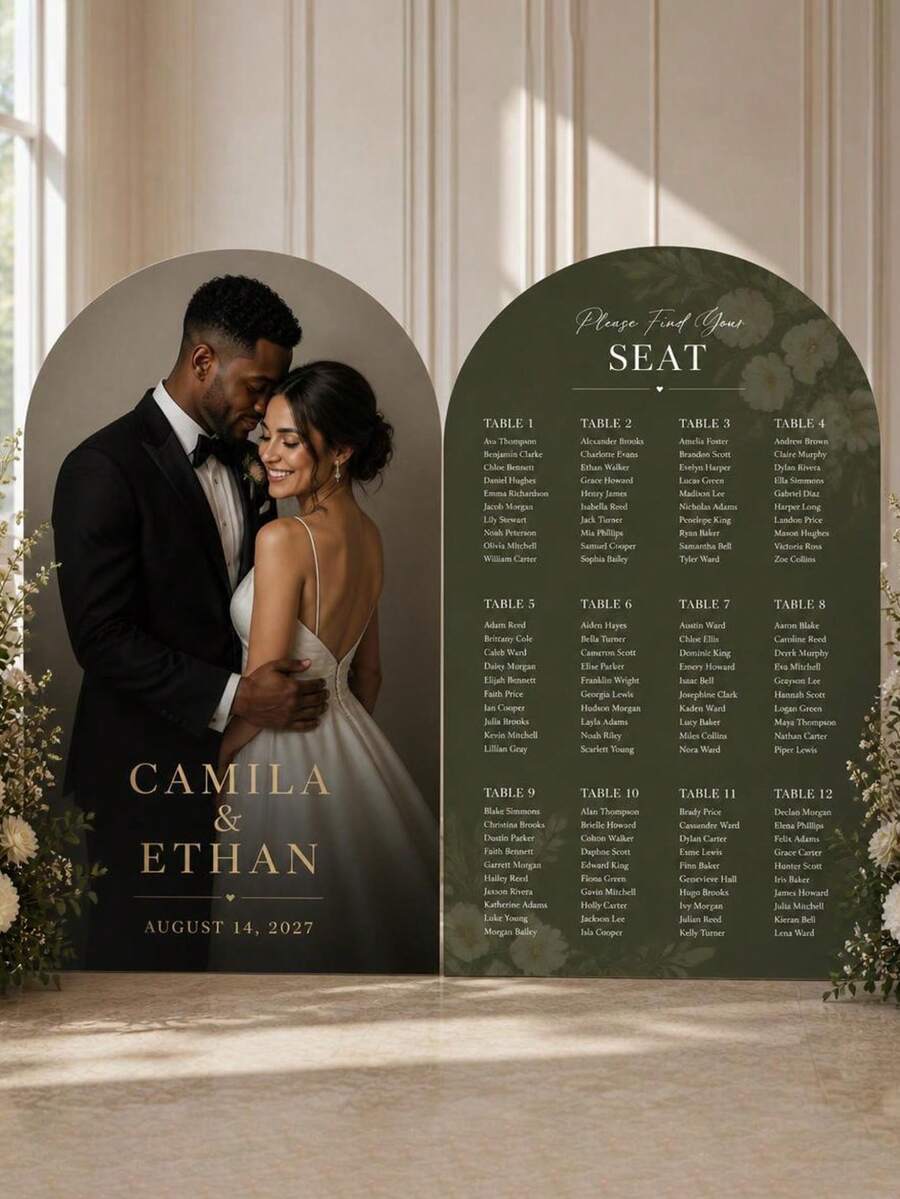 Customizable Wedding Arch Fabric Decor Cover, Personalized Photo/Name/Date/Text, Double-Sided Polyester Stretch Backdrop, Party Decoration, Wedding Welcome Sign, Bridal Gift, No Power Required, Suitable For Wedding, Birthday, Party - Multicolor - View 1