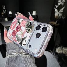 1pc Fashion Bow Cherry Multi-Element Pattern Colorblock Wavy 2-In-1 Acrylic Material Shockproof Phone Case, Skin-Feel, Electroplated Lens Frame, Transparent Phone Protective Case, Suitable For IPhone17promax/IPhone16 15 14 13 12 11/ S26ULTRA/S25ULTRA/S24ULTRA/ A58/A60/A78/ C53/C85/C71/C75/Honor Series. - Clear - View 4