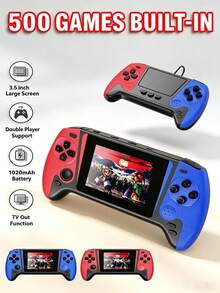 1件新款大螢幕遊戲機，內建500款經典復古遊戲，懷舊紅白色機身，可雙人對戰，可連接電視/投影，便攜旅行FC手持遊戲機，3.5吋螢幕，可充電，生日節日禮物 - 多色 - 查看 2