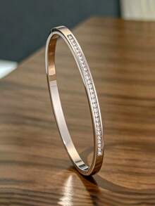 5/1 Pc New Stainless Steel Bracelet Set, Waterproof & Fade-Resistant, Multi-Style Design (Roman Numerals, Four-Leaf Clover, Rhinestone, Etc.), Versatile Commuter Luxury Accessory, Layering Essential, Hypoallergenic, Unique Design, Holiday Gift - Silver - View 14