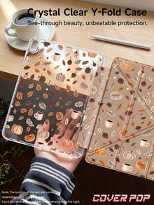 Autumn Pumpkin Leaf Tablet Protective Case, Compatible With IPad A16 11th Gen 11-Inch 2025/Pad 10th Gen 10.9, Transparent Acrylic Back Shell, With Multi-Angle Y-Shaped Folding Stand, Elegant Tablet Protective Cover, Suitable For School, Office And Travel - Multicolor - View 3