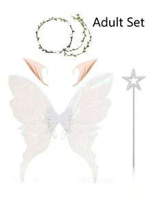 1pc/4pcs Adult Set Festival Fairy Butterfly Wings,Halloween Party Performance Props,Shiny Angel Wings For Wedding,Carnival Accessories,Elf Garland,Ear - Multicolor - View 16