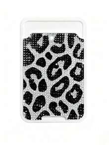 Leopard Print Shiny Diamond Phone Back Card Holder,Phone Back Wallet Pocket,Multifunctional Document Holder,Slim Portable Card Holder,For Couples - Multicolor - View 15