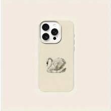 1pc Personalized Swan Polka Dot Graphic Aesthetic Pattern Black Liquid Straight Edge Phone Case Compatible With Iphone 16/16pro/16plus - Multicolor - View 4
