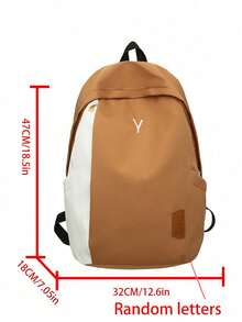 Dedoo Colorblock Zipper Backpack, Letter Embroidery & Label Details, Large Capacity, Student School Bag, Suitable For College Campus, Back To School Season Student Backpack - Brown - View 3