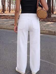 Women's Fashion Casual Straight Leg Jeans, Versatile Comfortable Daily Streetwear - White - View 4